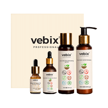 Vebix Professional Customized Regimen 4 Ayurvedic Product Kit - HairFall Control-Anti HairFall Neem Oil +Lotus Anti Hairfall Shampoo + Hair-Shinning Serum & Booster Serum