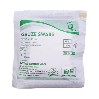 Royal Surgicals Gauze Swabs Sterile (5 Each) 5cm X 5cm X 12ply