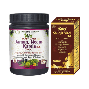 AVG Combo Pack Of Jamun, Neem And Karela Plus Powder & Shilajit Vital Plus Tonic Sugar Free