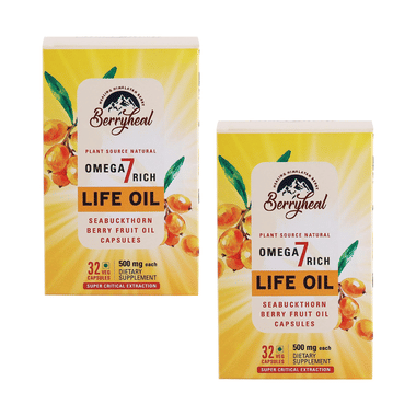 Berryheal Omega 7 Rich Life Oil Sea Buckthorn Berry Fruit Oil Veg Capsule (32 Each)