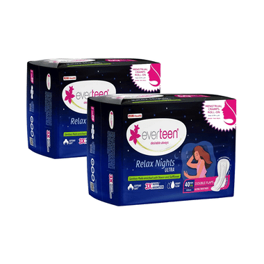 Everteen Relax Nights Ultra Sanitary Pads XXL (40 Each) with Menstrual Cramps Roll-On Inside