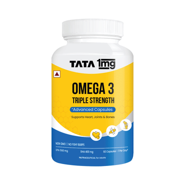 Tata 1mg Triple Strength Omega 3 Fish Oil 1250mg | High Strength supplement | 560mg EPA & 400mg DHA Capsule