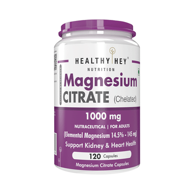 HealthyHey Nutrition Chelated Magnesium Citrate 1000mg | Veg Capsule For Kidney Health