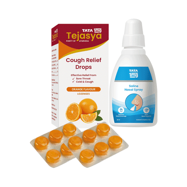 Combo Pack of Tata 1mg Tejasya Cough Relief Drops Orange (6) & Tata 1mg Saline Nasal Spray (20ml)