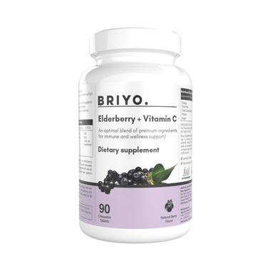 Briyo Elderberry 200 Mg Plus Vitamin C 80 Mg Chewable Tablets For Daily Support For Immune Health, Antioxidant Protection Natural Berry