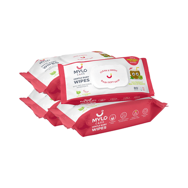 Mylo Care Gentle Baby Wipes With 98% Pure Water, Coconut Oil & Neem (80 Each) With Lid