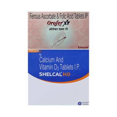 Combo Pack of Shelcal - HD Tablet (15) & Orofer XT Tablet (10)