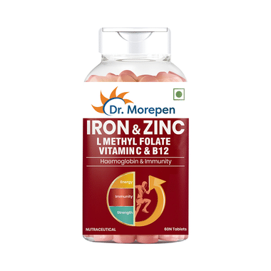 Dr. Morepen Iron & Zinc with Vitamin C & B12 | For Energy & Haemoglobin| Tablet