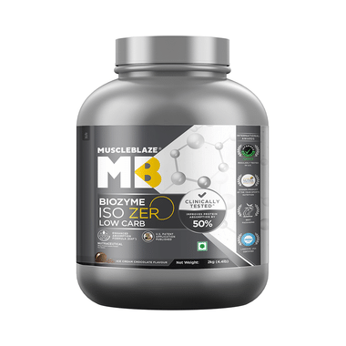 MuscleBlaze Iso Zero Low Carb | For Muscle Gain | Improves Protein Absorption By 50% | Flavour Powder Ice Cream Chocolate