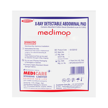 Medica Medimop X-Ray Detectable Abdominal Pad Sterile R 40cm X 40cm X 6 PLY
