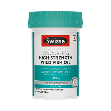 Swisse Ultiboost Odourless High Strength Wild Fish Oil Capsule With 1500mg Omega 3 | For Heart, Brain, Eye & Joint Health