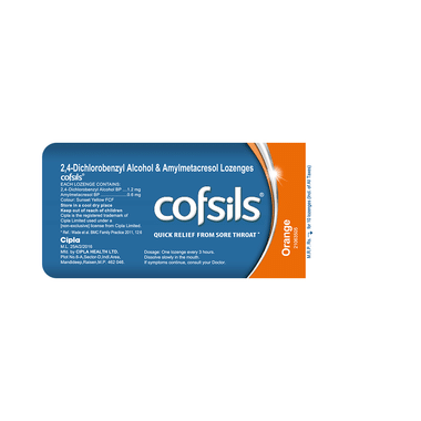 Cofsils Lozenges for Quick Relief from Sore Throat | Flavour Orange