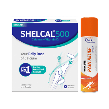Combo Pack of Shelcal 500 Tablet (15) & Tata 1mg Pain Relief Spray (100gm)