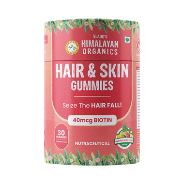 Vlado's Himalayan Organics Hair & Skin Gummies 40 mcg Biotin For Hair Growth & Glowing Skin