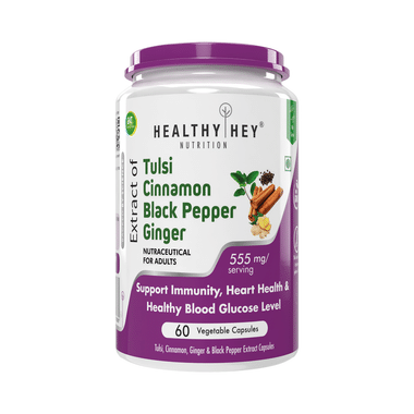 HealthyHey Nutrition Extract Of Tulsi, Cinnamon, Black Pepper & Ginger Vegetable Capsule