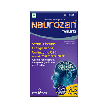 Neurozan Tablet with Serine, Choline, Gingko Biloba & Coenzyme Q10 | Gluten Free