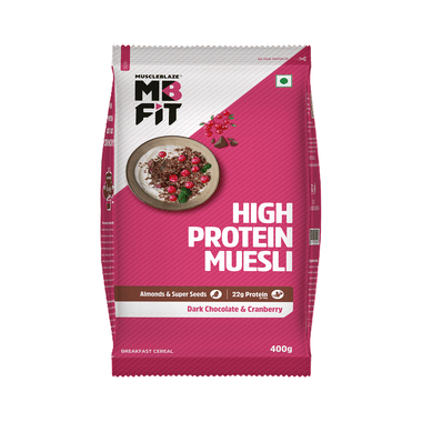 MuscleBlaze Fit High Protein Muesli 22 g Protein | Flavour Dark Chocolate & Cranberry