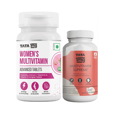 Combo Pack of Tata 1mg Women's Multivitamin Veg Tablet (60) & Tata 1mg Multivitamin Supreme, Zinc, Calcium and Vitamin D Capsule (60)