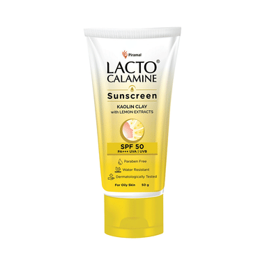 Lacto Calamine Sunscreen | With Kaolin Clay & Lemon Extract | SPF 50 PA+++ UVA/UVB | Paraben-Free