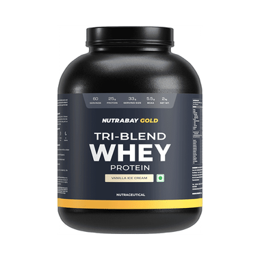 Nutrabay Gold Tri-Blend Whey Protein For Muscle Recovery & Immunity | No Added Sugar | Flavour Vanilla Icecream