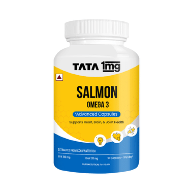 Tata 1mg Salmon Omega 3 Fish Oil Capsule | With Vitamin E | For Heart Health | Nutrition Formula | Bone, Joint And Muscle Care