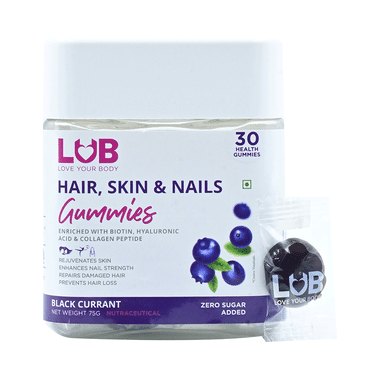 LUB Love Your Body Hair, Skin & Nails Gummies (30 Each) Black Currant Zero Sugar