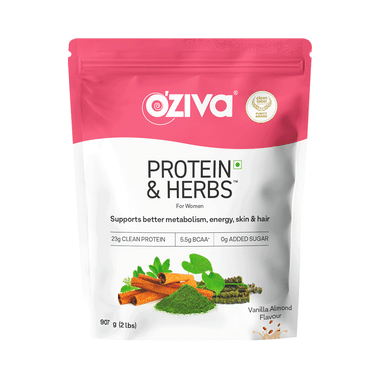 Oziva Protein & Herbs Whey Protein | For Metabolism, Energy, Skin & Hair | For Women| Flavour Vanilla Almond