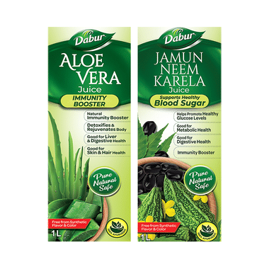 Dabur Combo Pack of Jamun Neem Karela Juice & Aloe Vera Juice (1ltr Each)
