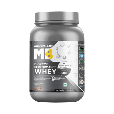 MuscleBlaze Biozyme Performance Whey Protein Powder | Flavour Chocolate Hazelnut