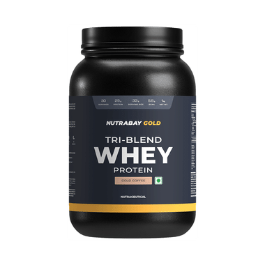 Nutrabay Gold Tri-Blend Whey Protein For Muscle Recovery & Immunity | No Added Sugar | Flavour Powder Cold Coffee