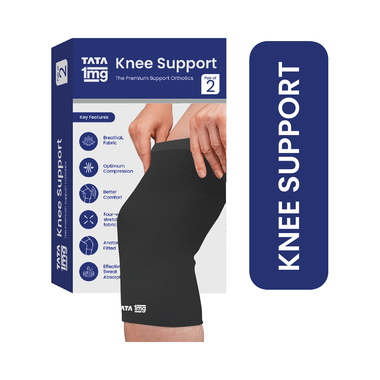 Tata 1mg Knee Cap Black Edition for Sports, Exercise & Pain Relief, Knee Support Guard Pair for Men and Women Small