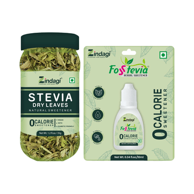 Zindagi Combo Pack Of Stevia Liquid (10ml) & Stevia Dry Leaves (35gm)