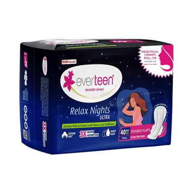 Everteen Relax Nights Ultra Sanitary Pads XXL (40 Each) With Menstrual Cramps Roll-On Inside