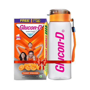 Glucon-D With Glucose, Calcium, Vitamin C & Sucrose | Nutrition Booster Powder Tangy Orange With Sipper Free