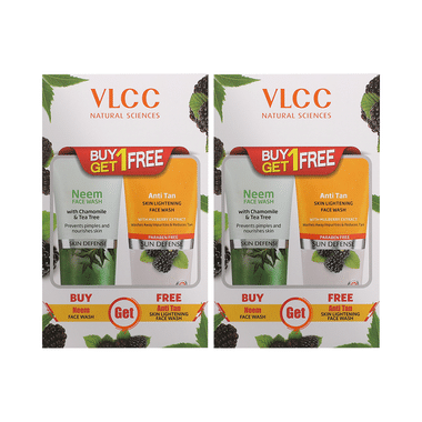 VLCC Wellscience Combo Pack Of Neem Chamomile & Tea Tree And  Anti-Tan Skin Lightening Face Wash (150ml Each)