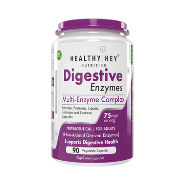 HealthyHey Digestive Enzymes With Amylase, Protease, Lipase, Cellulose & Lactose | Multi Enzyme Complex Veg Capsule