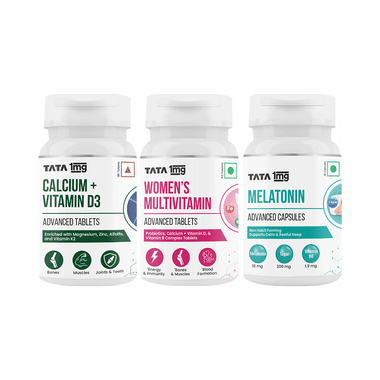 Combo Pack of Tata 1mg Women's Multivitamin Advanced Tablet (60),Calcium + Vitamin D3 Advanced Tablet (60) & Melatonin 10mg Advanced Capsule (30)