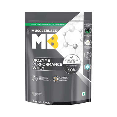 MuscleBlaze Biozyme Performance Whey Protein | For Muscle Gain | Improves Protein Absorption By 50% | Flavour Powder Magical Mango Refill Pack