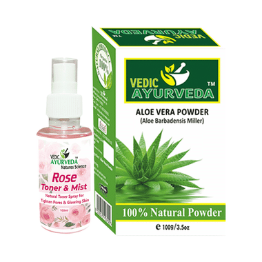 Vedic Ayurveda Combo Pack Of Aloevera Powder (100gm) & Rose Toner & Mist (100ml)