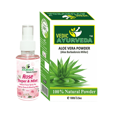 Vedic Ayurveda Combo Pack of Aloevera Powder (100gm) & Rose Toner & Mist (100ml)