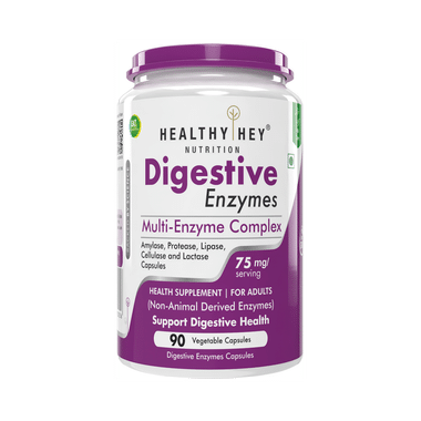 Healthy Hey Digestive Enzymes With Amylase, Protease, Lipase, Cellulose & Lactose | Multi Enzyme Complex Veg Capsule