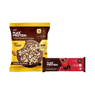 Combo Pack of Ritebite Max Protein Daily Choco Berry Bar (50 gm) & RiteBite Max Protein Cookies Choco Almond Cookies (60 rajgm)
