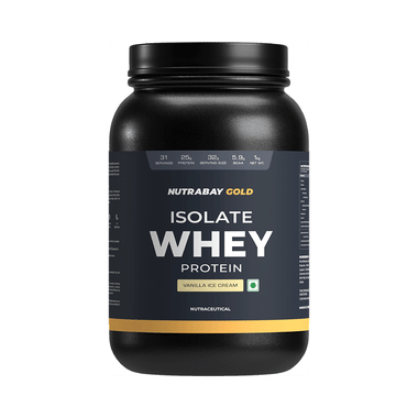 Nutrabay Gold Isolate Whey Protein for Muscles, Recovery, Digestion & Immunity | No Added Sugar | Flavour Vanilla Icecream