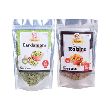 Chau Foods Combo Pack of Cardamom 100gm & Premium Raisins 200gm