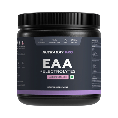 Nutrabay Pro EAA + Electrolytes | Powder For Muscle Recovery & Endurance | Flavour Lychee Crush