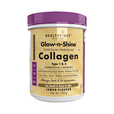 HealthyHey Nutrition Gold Series Hydrolysed Collagen Type 1 & 3 For Skin, Hair, Nails, Bones & Joints | For Adults | Flavour Lemon