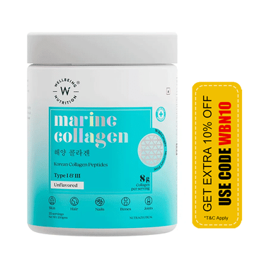 Wellbeing Nutrition Marine Collagen Type I &III 8000mg | For Skin, Hair, Nails, Bones & Joints | Unflavoured