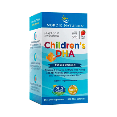 Nordic Naturals Children's DHA 250mg Omega 3 Chewable Mini Softgel For Healthy Brain Development & Immune System Function 3-6 Yrs Strawberry