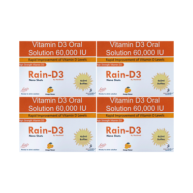 Rain D3 Vitamin D3 Oral Solution 60,000 IU Nano Shots (4x5ml Bottle Each) Orange