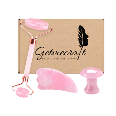 Get Me Craft Rose Quartz Roller And Wing Shaped Gua Sha With Rose Quartz Mushroom Gua Sha